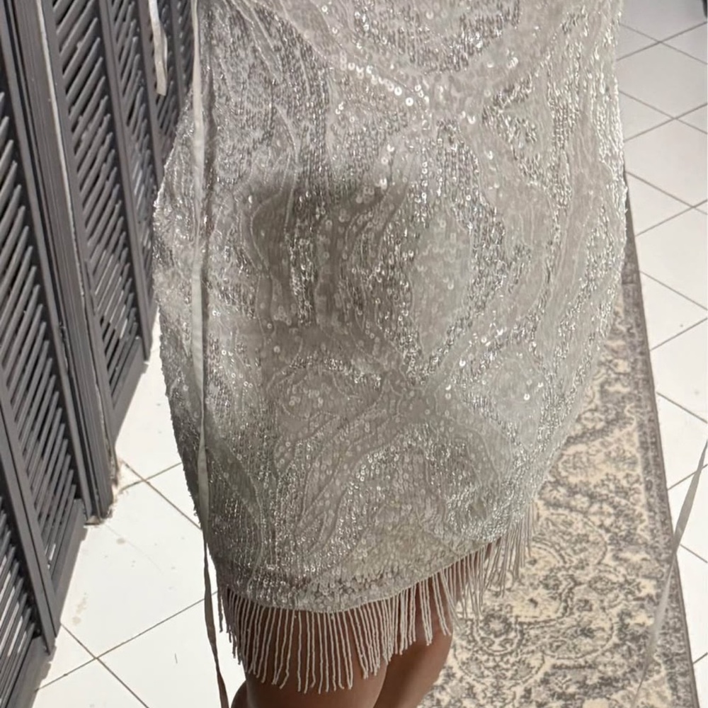 Elegant Silver Sequin Fringe Mini Dress